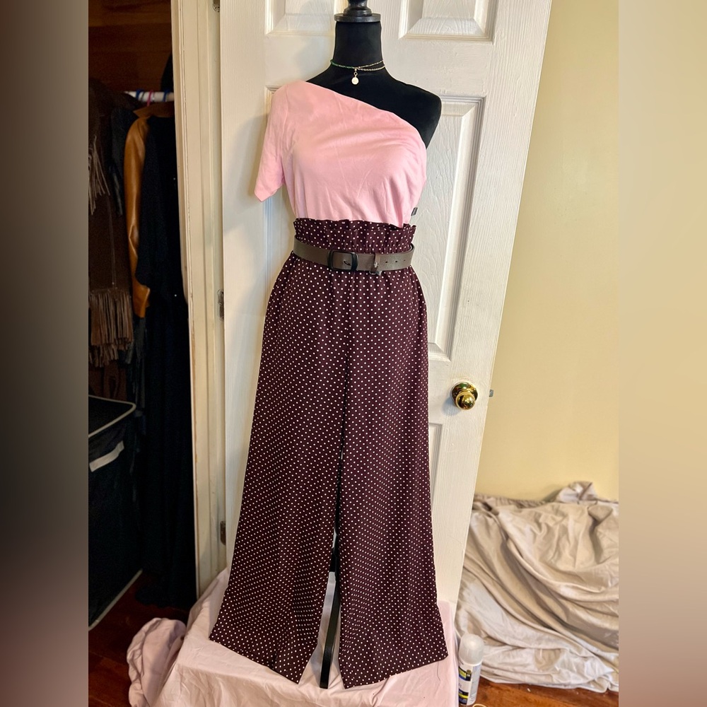 Women’s New York & Company Polka Dot Wide Leg Pleated Waist Preppy Trouser Pants
